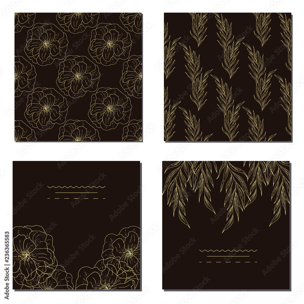 Naklejka premium Collection of vector template label, visit cards, square greeting cards and banners with home plants, wild flowers and herbs.Business set of design templates Layout, mockup design for cosmetics.