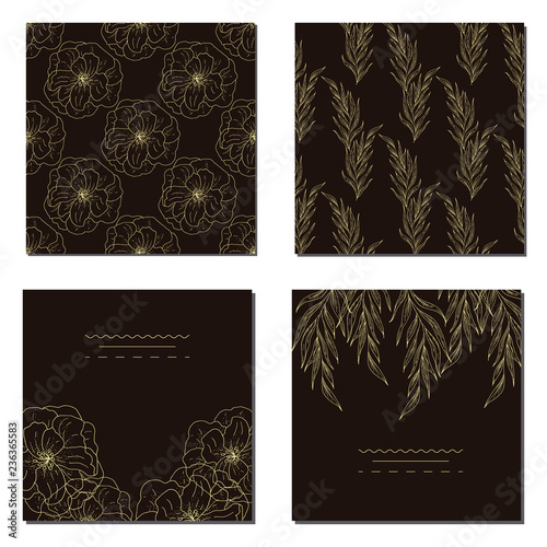 Collection of vector template label, visit cards, square greeting cards and banners with home plants, wild flowers and herbs.Business set of design templates Layout, mockup design for cosmetics.