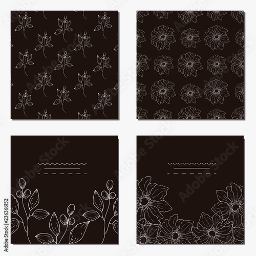 Collection of vector template label, visit cards, square greeting cards and banners with home plants, wild flowers and herbs.Business set of design templates Layout, mockup design for cosmetics.