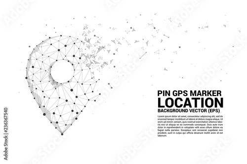 Vector Network Pin mark polygon dot connected line: concept of travel route, location, journey