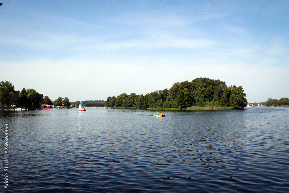 Scenic landscape of lakes and hills near Trakai Castle, Lithuania
