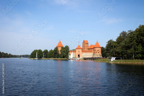 Scenic view of Trakai Castle and lakes by early autumn, Lithuania