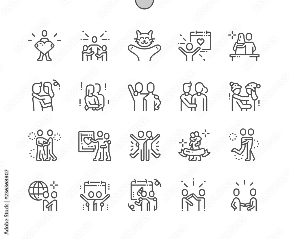 International Hug Day Well-crafted Pixel Perfect Vector Thin Line Icons 30 2x Grid for Web Graphics and Apps. Simple Minimal Pictogram
