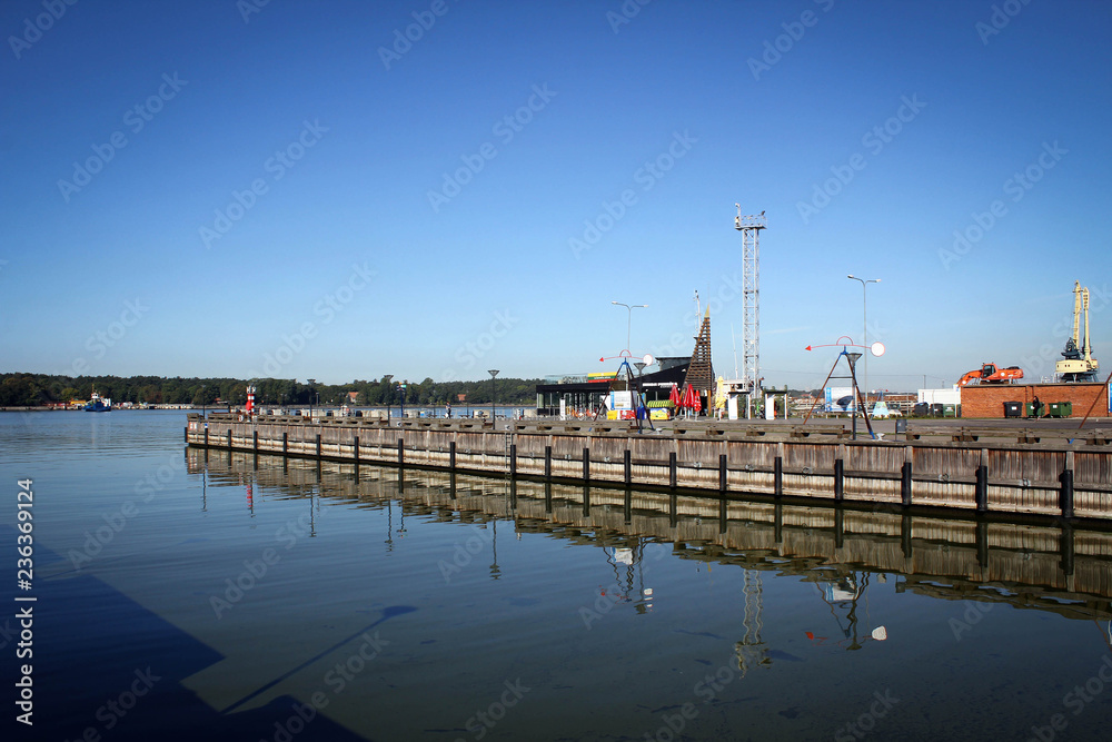 Obraz premium View of docks, piers and marina of Klaipeda port, Lithuania