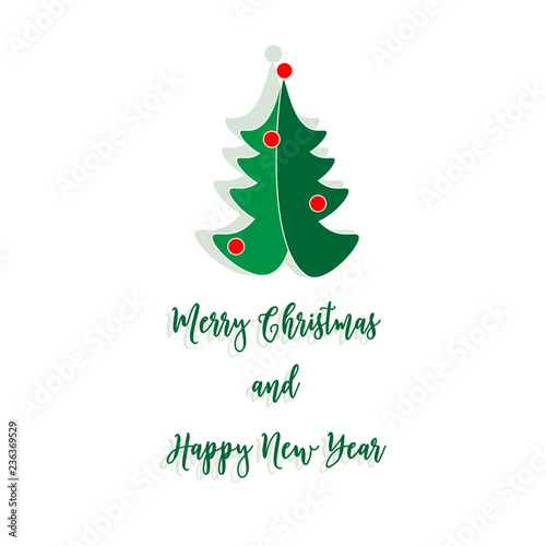 Merry Christmas card with New Year tree on the white background