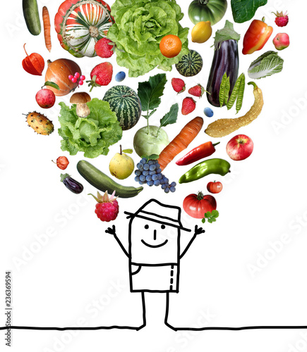 Cartoon Man Throwing Up a Fruits and Vegetables Set photo