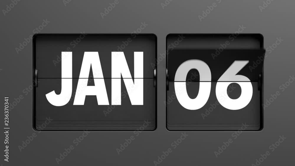 A flip clock calendar turns quickly through the days of the year, from January 1st to December 31st - high quality 3d animation