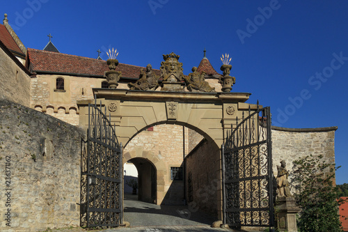 Gated entrance to Comburg monastery near Schwaebisch Hall, Germany