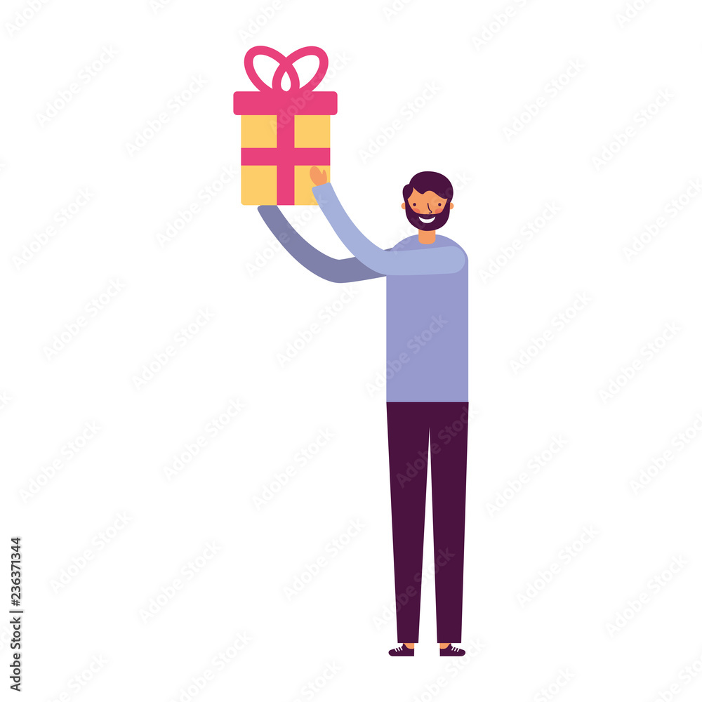 man holding gift box on white background man holding gift box on white background