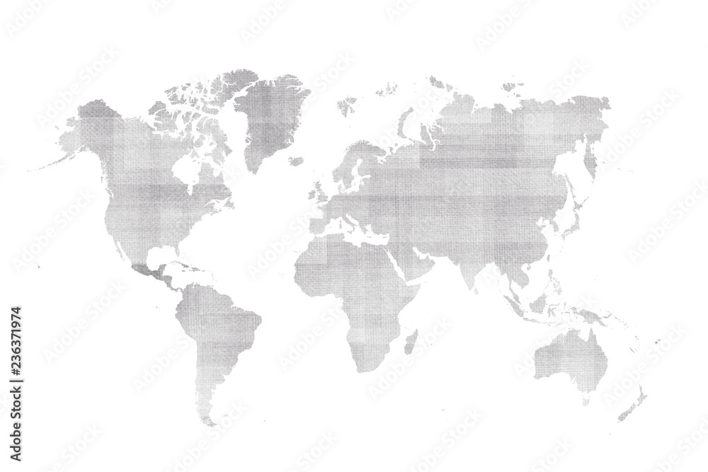 Naklejka grey paper world map isolated on white background