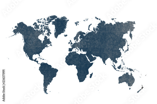 blue watercolor world map isolated on white background