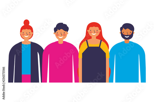 group men and women on white background