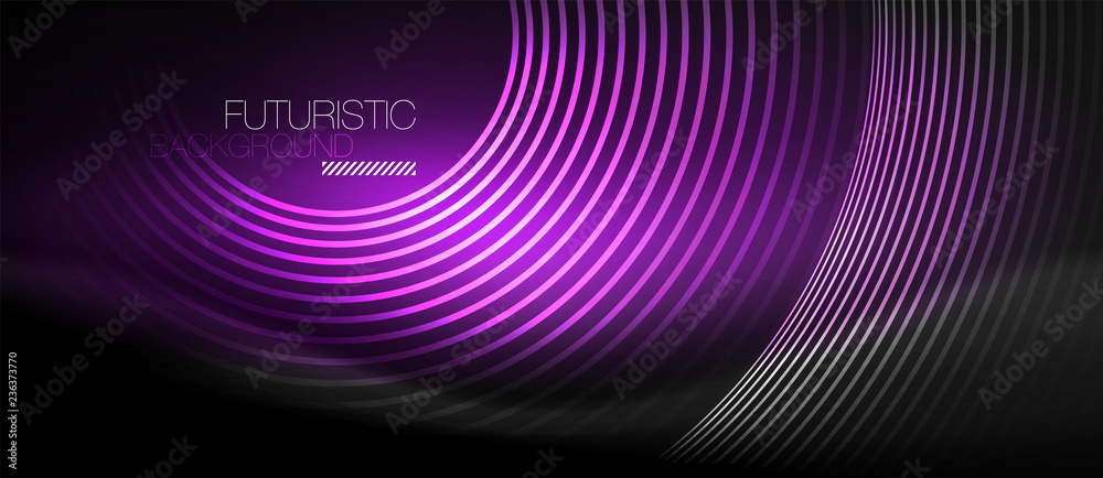 Dark abstract background with glowing neon circles Dark abstract background with glowing neon circles