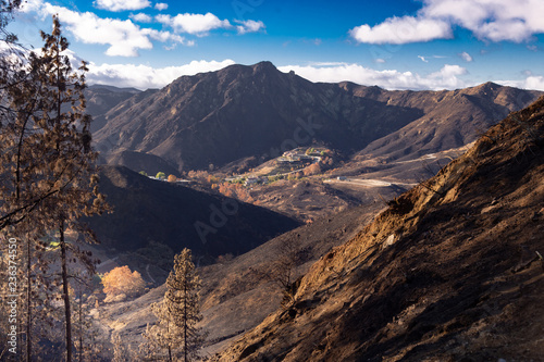 California Wildfire Landscape from Malibu after the Woosley Fire in November 2018 photo