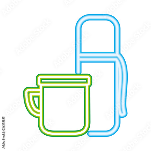 thermos bottle and cup on white background