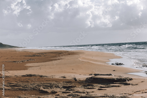 Beautiful empty beach.The sea and the sunset.Wild beach