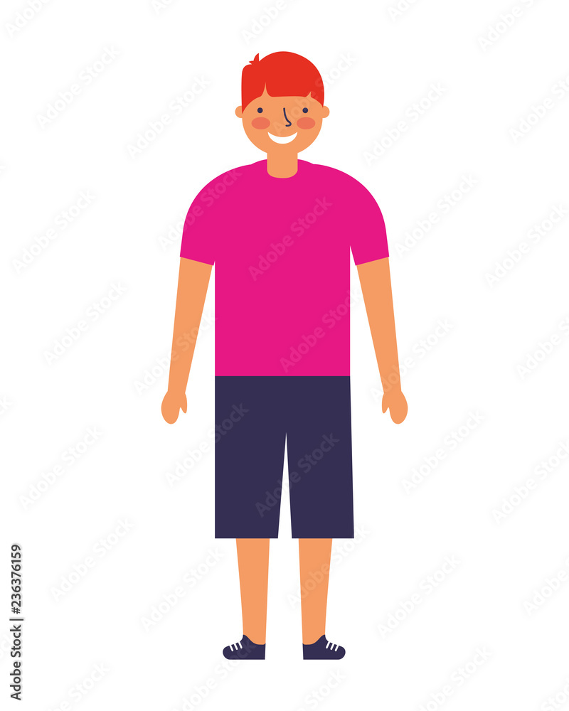 young boy standing on white background