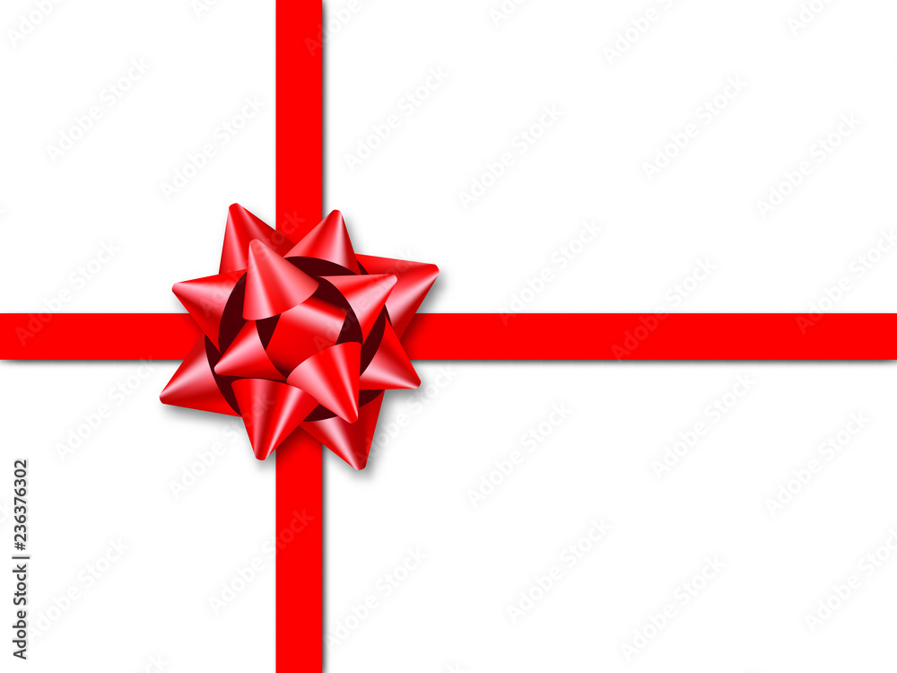 Red bow with ribbon isolated on white background. Realistic design element for cards, invitations, posters and banners. Vector illustration Red bow with ribbon isolated on white background. Realistic design element for cards, invitations, posters and banners. Vector illustration