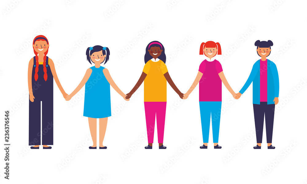 Obraz premium happy smiling girls holding hands