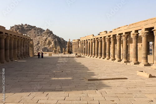 Buildings and columns of ancient Egyptian megaliths. Ancient rui