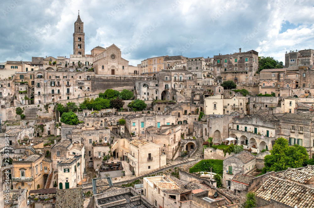 View of the Matera old city, panorama of Matera