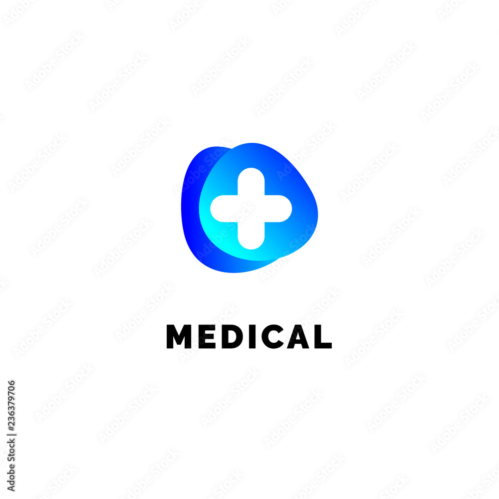 Flat medicine icon blue and green gradient emblem logo, web online concept. Sign of pills, medical cross, pharmaceutical icon Flat medicine icon blue and green gradient emblem logo, web online concept. Sign of pills, medical cross, pharmaceutical icon
