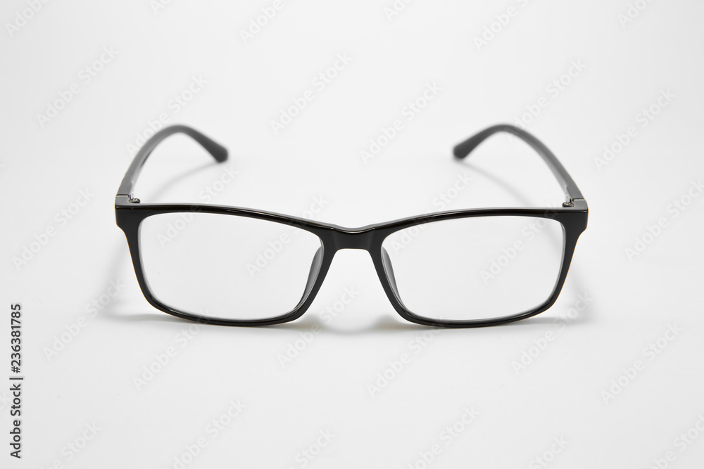 Black eyeglasses on a white background Black eyeglasses on a white background