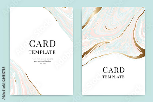 Wedding invitation, RSVP, thank you cards. Vector elegant rustic template. Swirls of marble or the ripples of agate. Liquid marble texture and Golden metallic. Fluid art. 