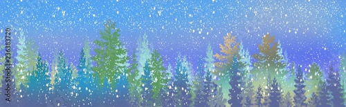 Fotografia winter wonderland magical pine forest with glowing lights, mist and mood, snowy,
