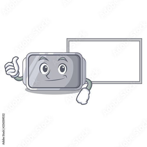 Thumbs up with board baking pan quality on isolated mascot