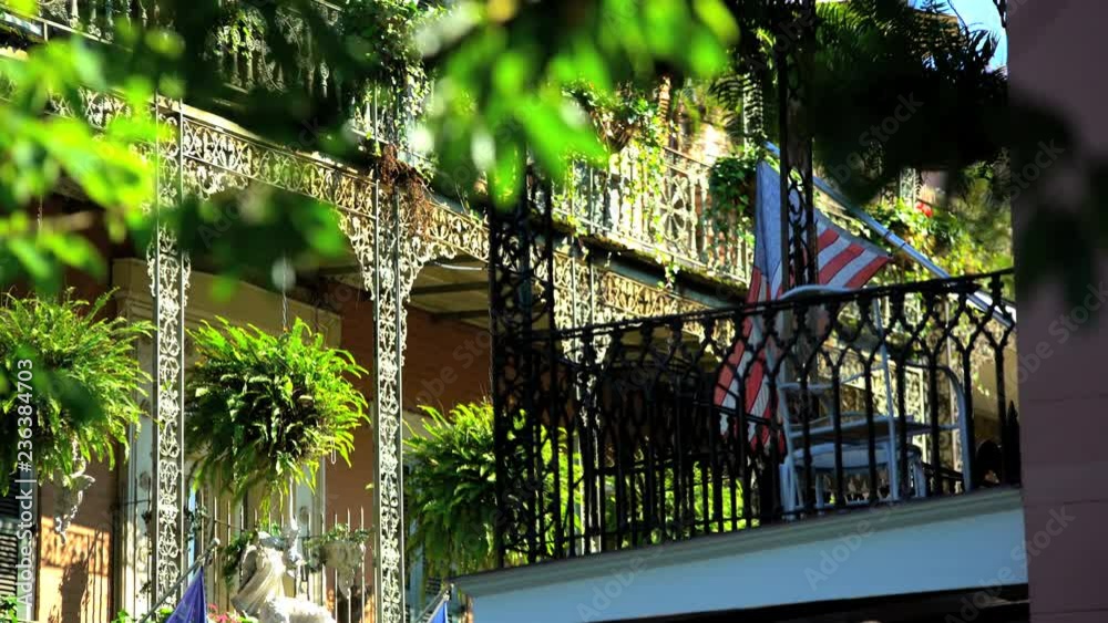 View of the French Quarter an ornate fashionable architectural part of Downtown New Orleans famous for Restaurants Louisiana USA