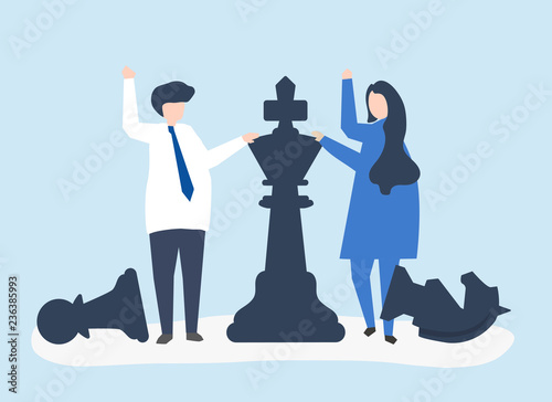 Business people with giant chess pieces
