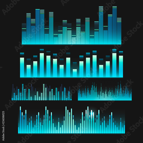 Sound wave equalizer vector design set