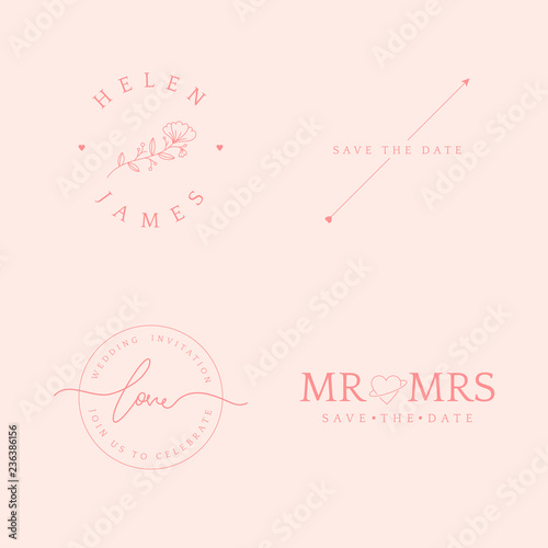 Set of wedding invitation badge design vector