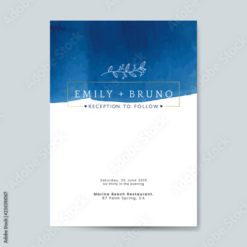 Blue wedding invitation card vector