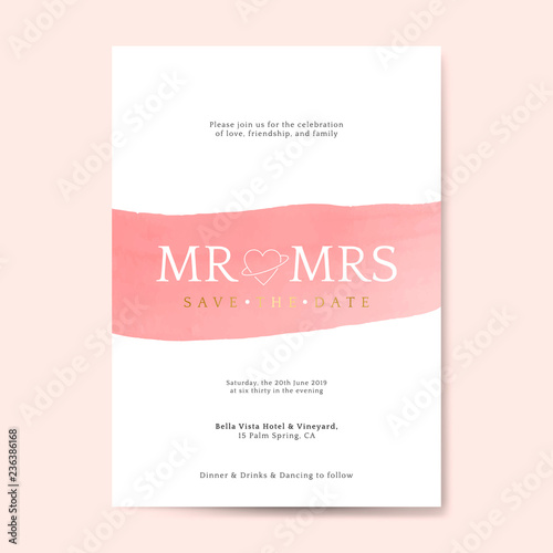 Pink wedding invitation card vector