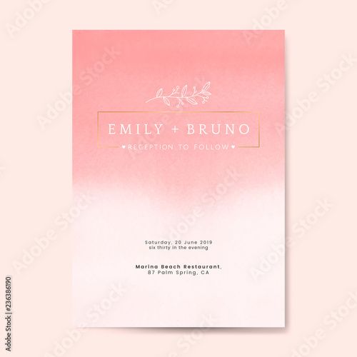 Pink wedding invitation card vector