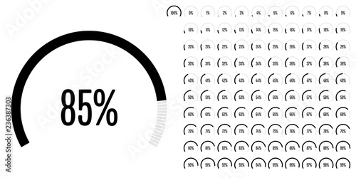 Set of circular sector percentage diagrams (meters) from 0 to 100 ready-to-use for web design, user interface (UI) or infographic - indicator with black