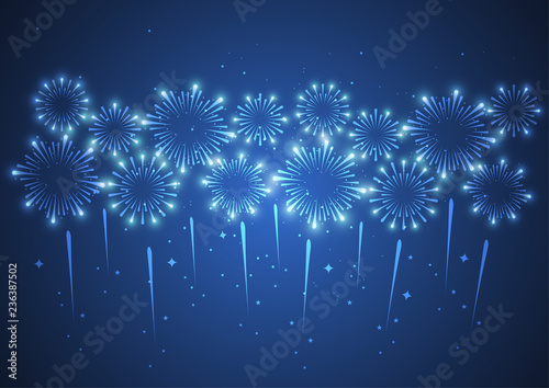 Firework on dark background for celebration, party, and new year event. Vector illustration