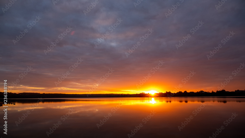 Naklejka premium Sunset on the reservoir, Ukraine, Rivne
