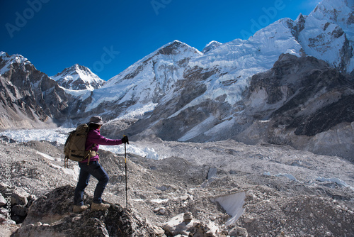 trekker trek on everest base camp 3 pass on Lobuche to Gokyo ,Nepal on winter