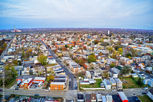 Aerial View of Delaware Riverfront Town Gloucester New Jersey