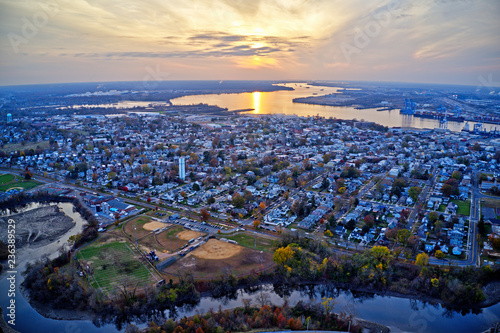 Aerial View of Delaware Riverfront Town Gloucester New Jersey photo