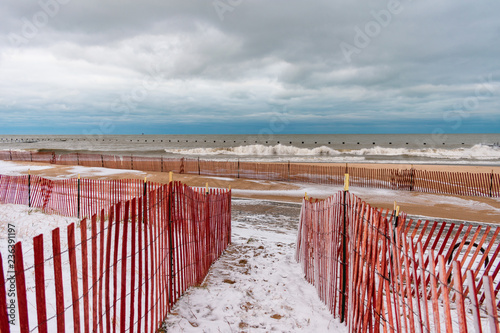 Fenced in Path to North Avenue Beach in Chicago during Winter photo