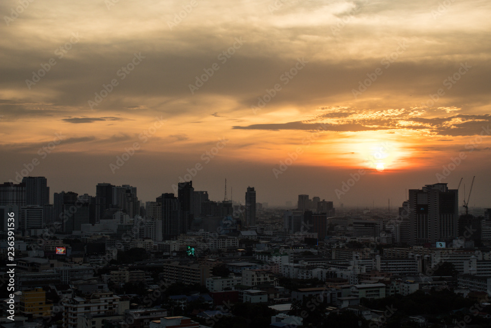 Bangkok thailand - October 30 ,2018 : Bangkok City at evening time, Hight and low Buiding in Bangkok, Thailand