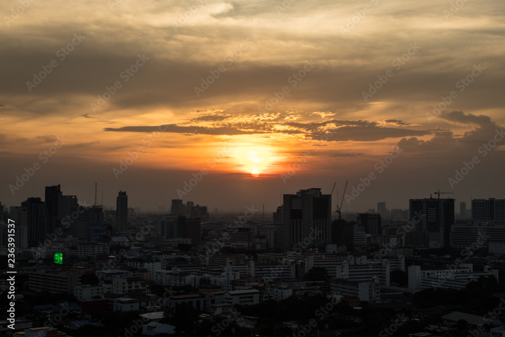 Bangkok thailand - October 30 ,2018 : Bangkok City at evening time, Hight and low Buiding in Bangkok, Thailand