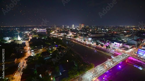 Floating lanterns  in Yee Peng or Loy Krathong Festival at Chiang Mai, Thailand.