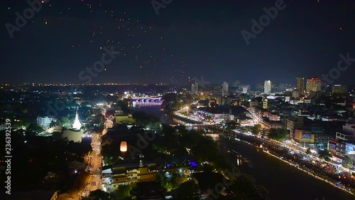 Floating lanterns  in Yee Peng or Loy Krathong Festival at Chiang Mai, Thailand.