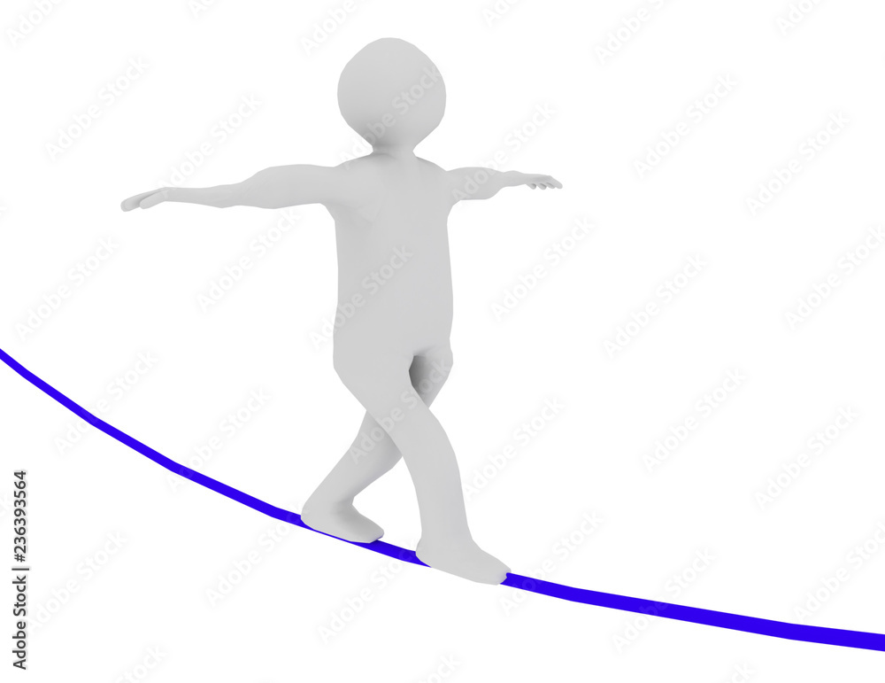 Fototapeta premium 3d man walking on rope. rendered illustration