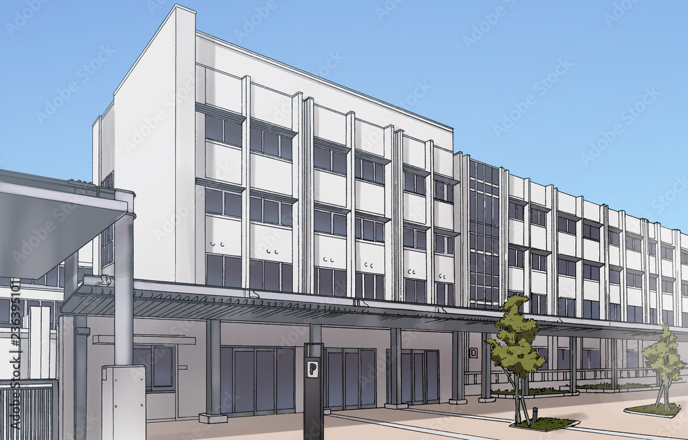 Obraz premium 漫画風ペン画イラスト 学校